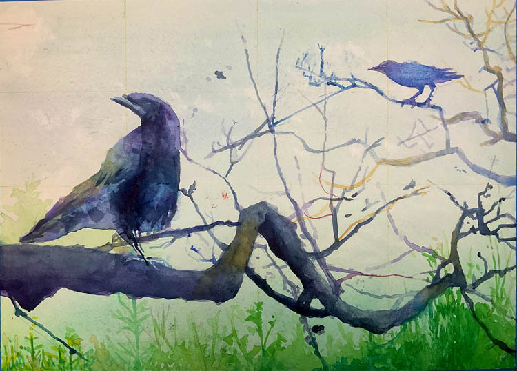 Abstract crow painting, first in series.