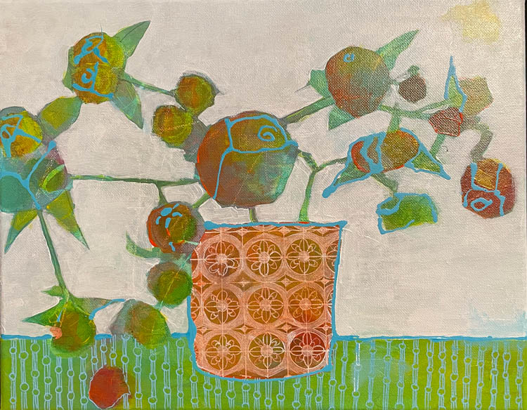 Painted flower vase study, third in series.