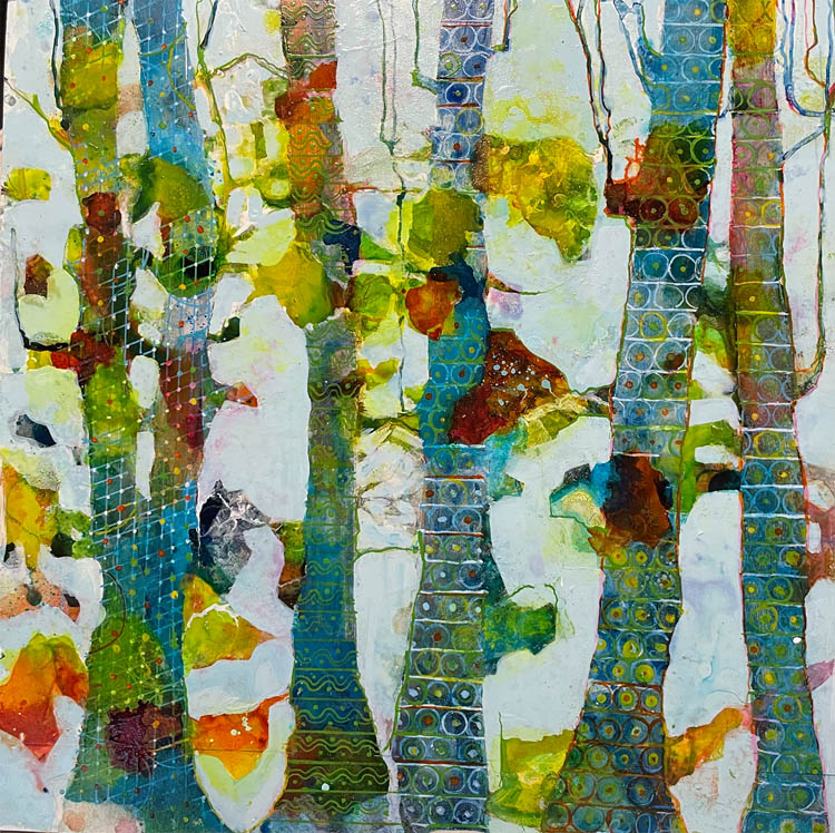 Abstract forest and treeline painting.